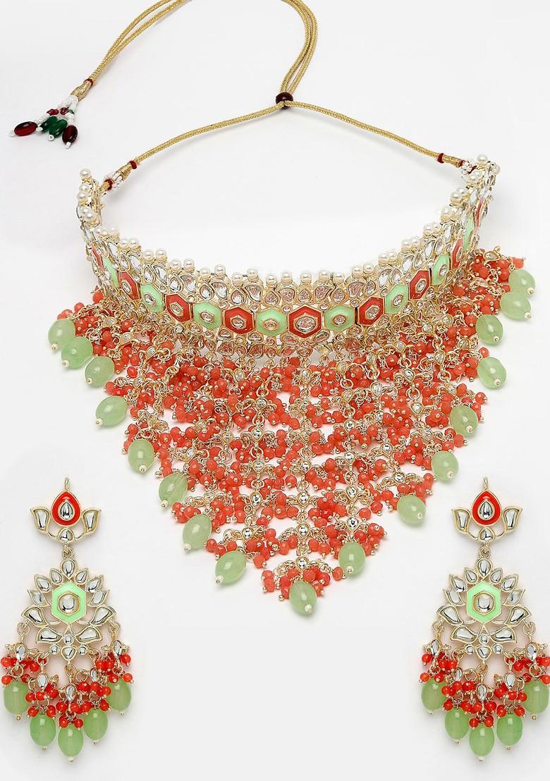 Gold Beaded Gold Plated Necklace Set
