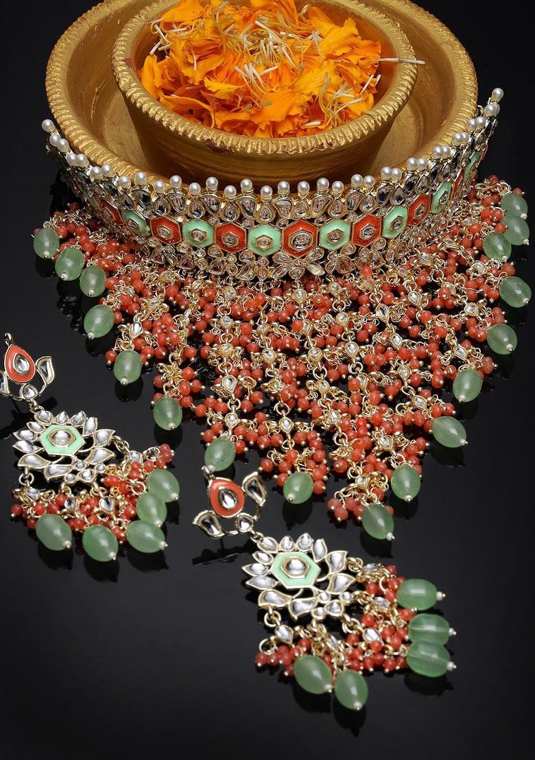 Gold Beaded Gold Plated Necklace Set