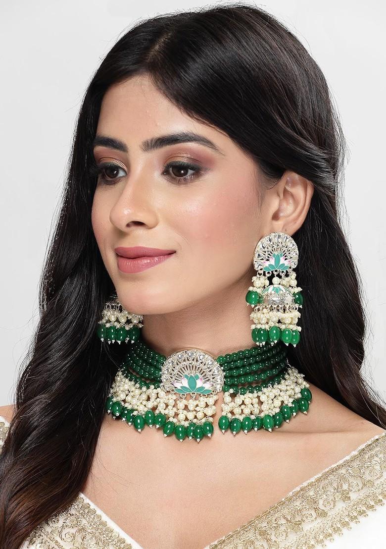 Gold Beaded Gold Plated Necklace Set