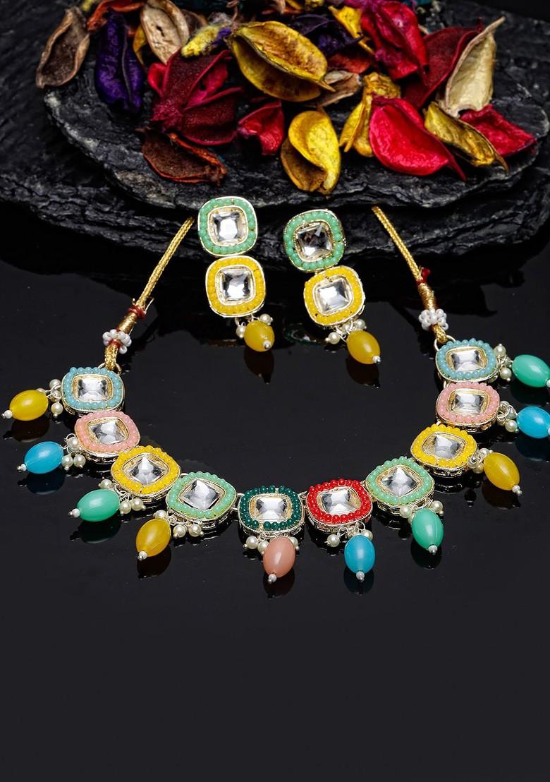 Gold Beaded Gold Plated Necklace Set