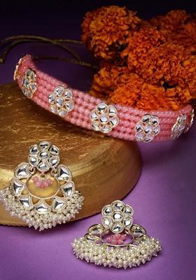 Gold Beaded Gold Plated Necklace Set