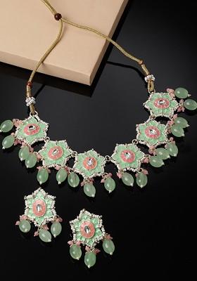 Gold Beaded Gold Plated Necklace Set