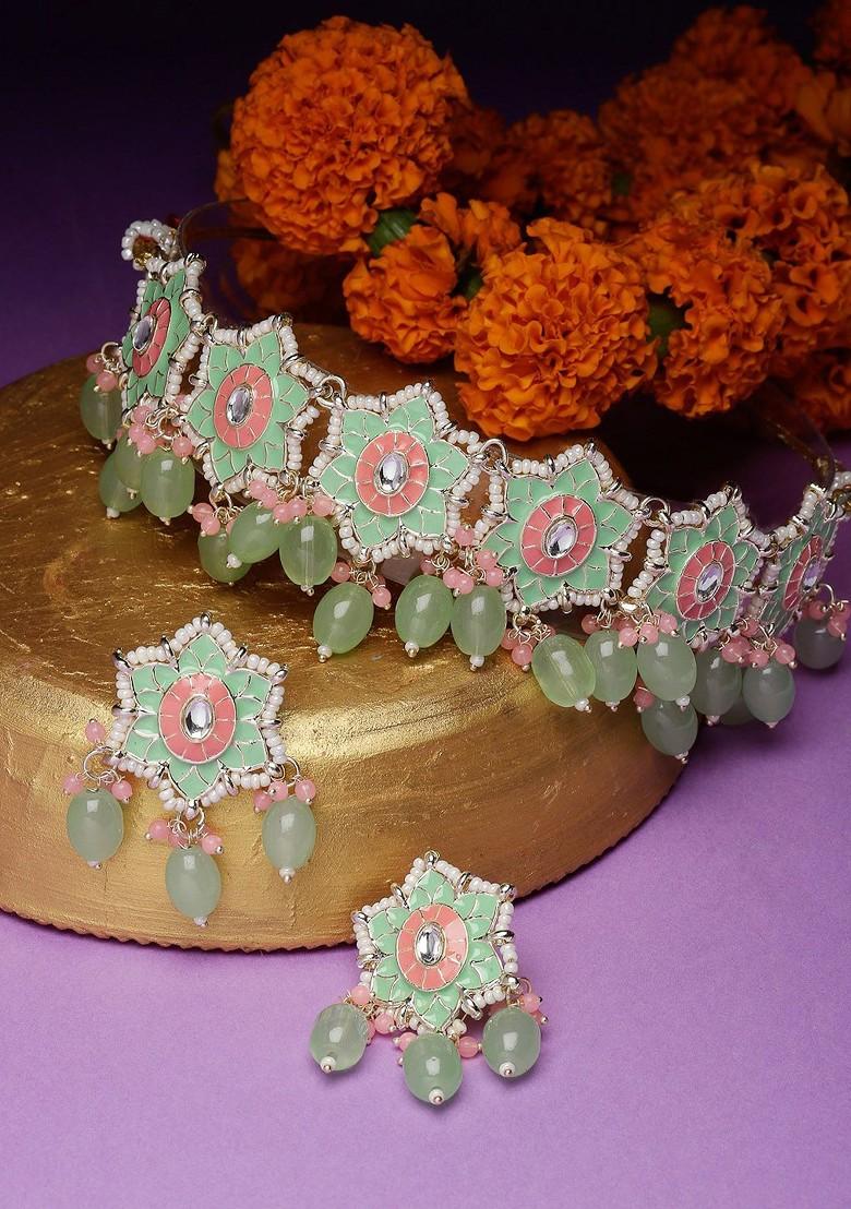 Gold Beaded Gold Plated Necklace Set