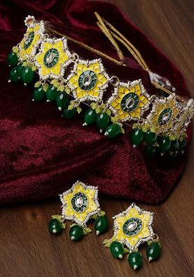 Gold Beaded Gold Plated Necklace Set