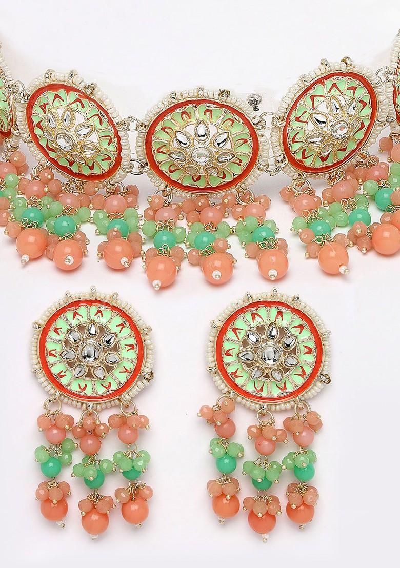 Gold Beaded Gold Plated Necklace Set