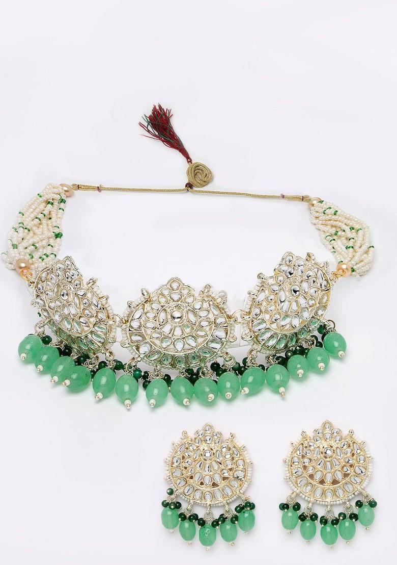 Gold Stone Studded Gold Plated Necklace Set