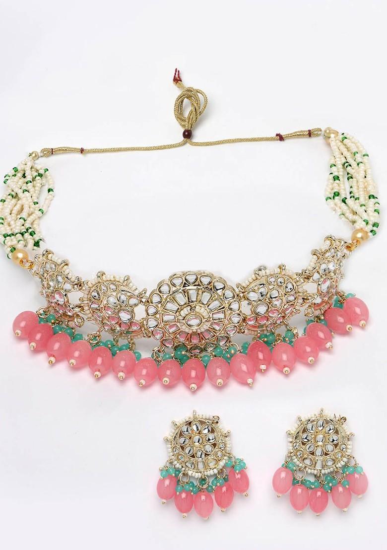 Gold Beaded Gold Plated Necklace Set