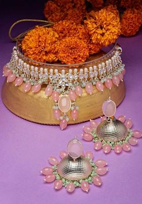 Gold Beaded Gold Plated Necklace Set