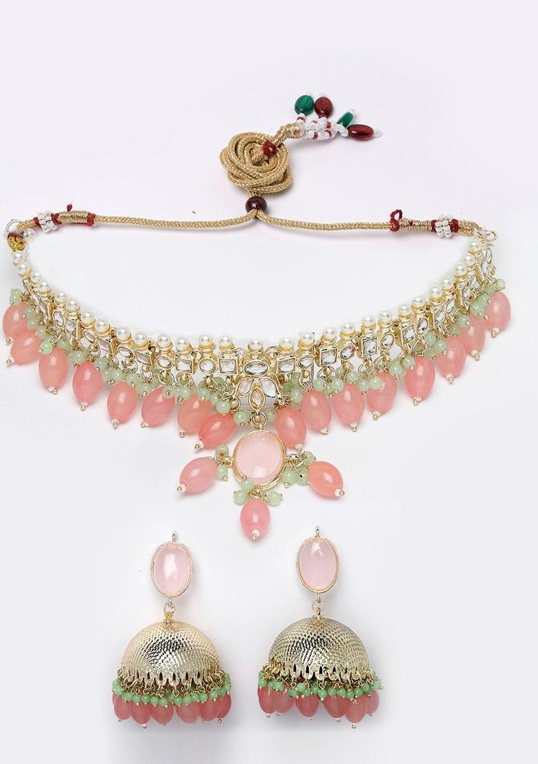 Gold Beaded Gold Plated Necklace Set