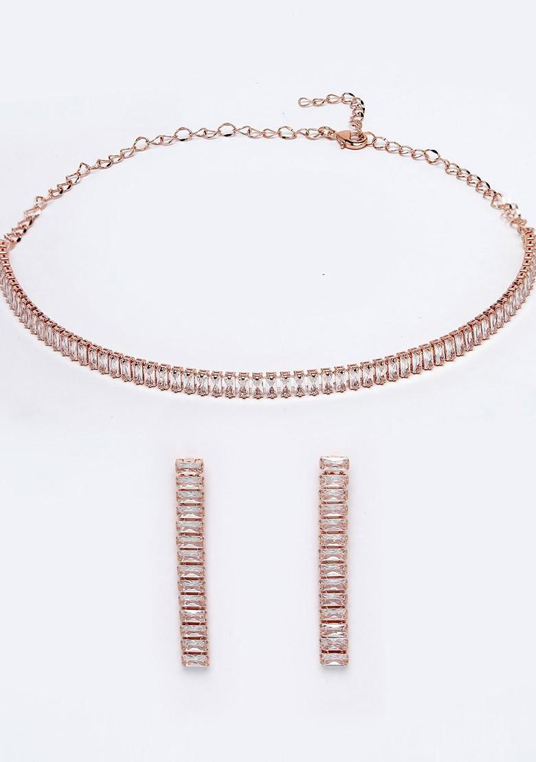 Rose Gold Beaded Gold Plated Necklace Set