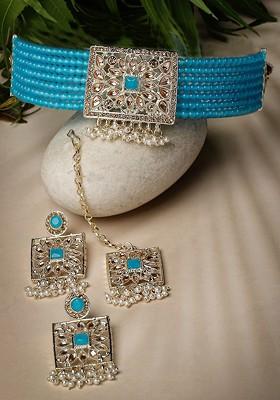 Gold Beaded Gold Plated Necklace Set