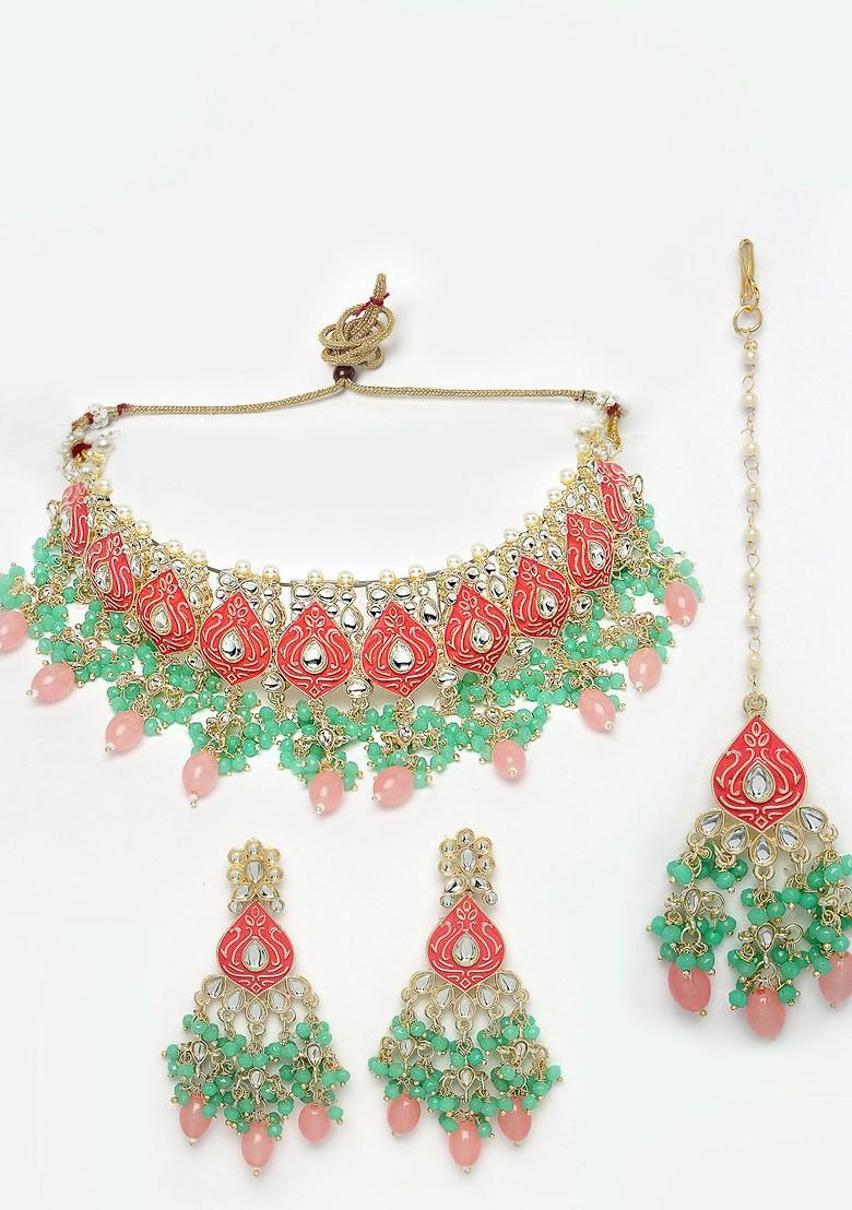 Gold Beaded Gold Plated Necklace Set