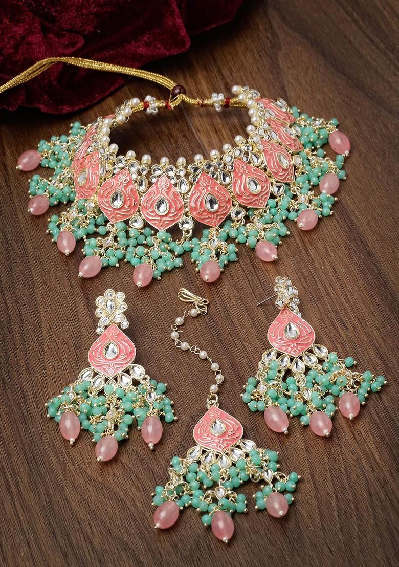 Gold Beaded Gold Plated Necklace Set