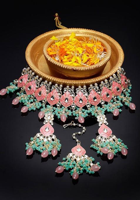 Gold Beaded Gold Plated Necklace Set