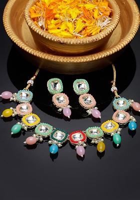 Gold Beaded Gold Plated Necklace Set