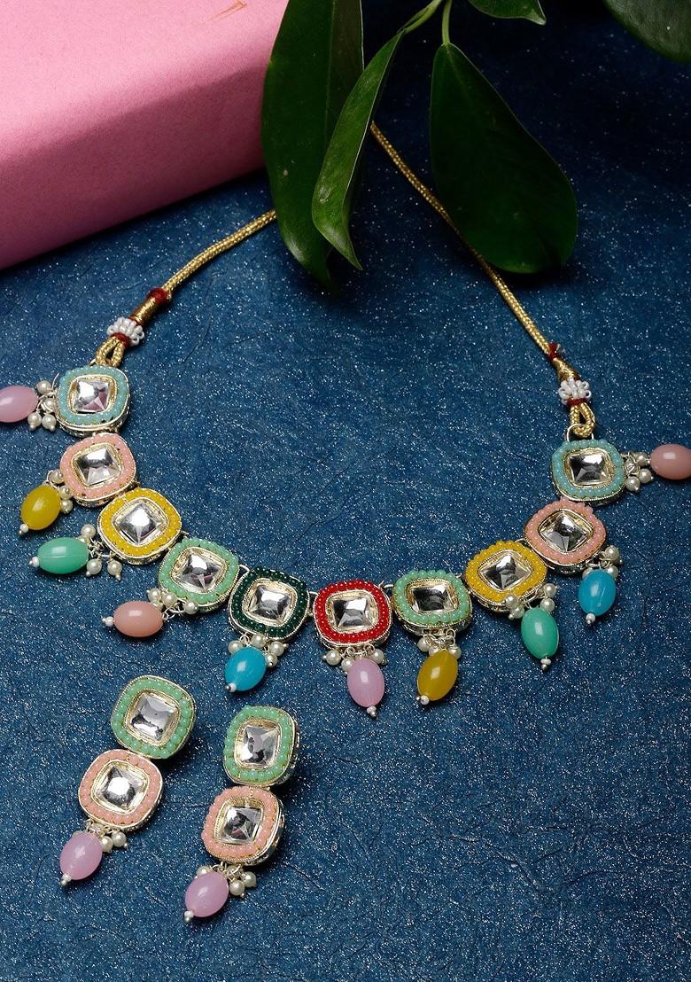 Gold Beaded Gold Plated Necklace Set