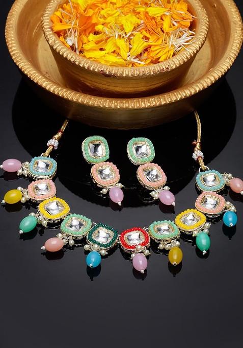 Gold Beaded Gold Plated Necklace Set