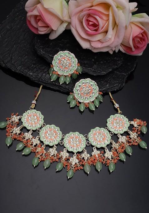 Gold Beaded Gold Plated Necklace Set