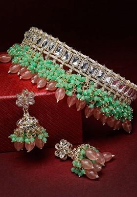 Gold Beaded Gold Plated Necklace Set