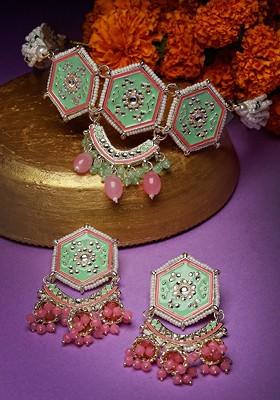 Gold Beaded Gold Plated Necklace Set