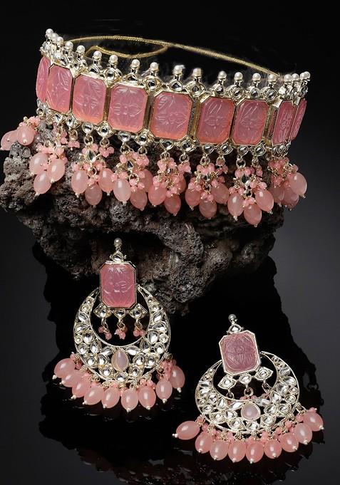 Gold Beaded Gold Plated Necklace Set