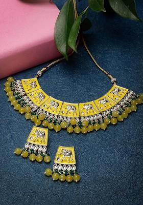 Gold Beaded Gold Plated Necklace Set