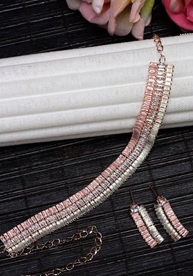 Rose Gold Beaded Gold Plated Necklace Set