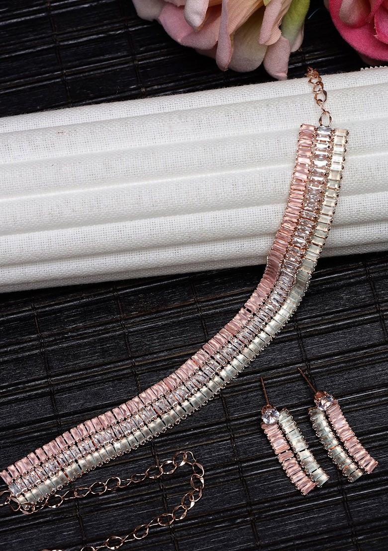 Rose Gold Beaded Gold Plated Necklace Set