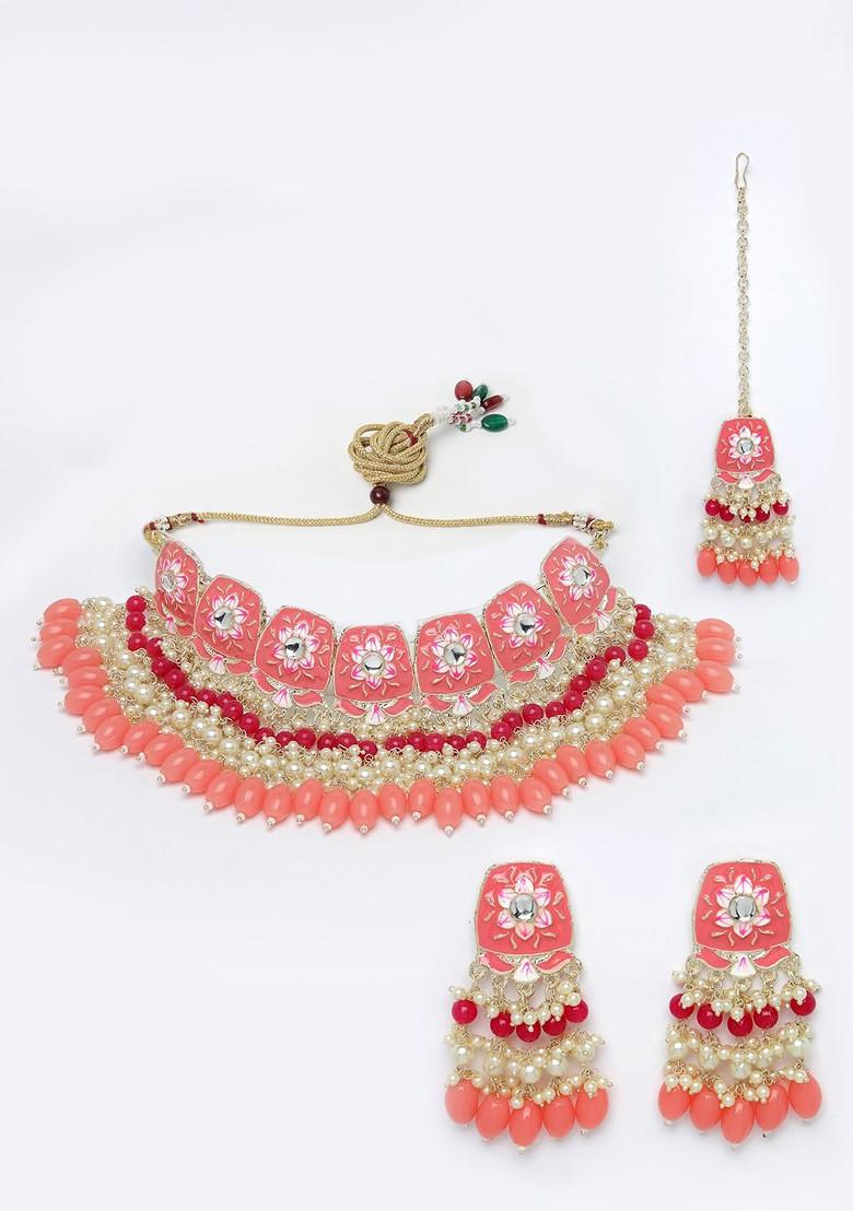 Gold Beaded Gold Plated Necklace Set