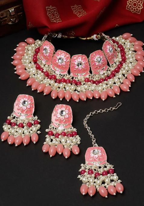 Gold Beaded Gold Plated Necklace Set