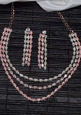 Rose Gold Stone Studded Gold Plated Necklace Set