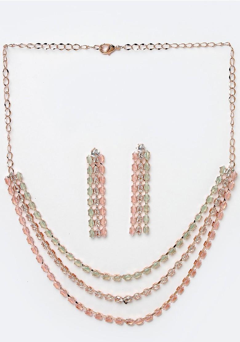 Rose Gold Stone Studded Gold Plated Necklace Set