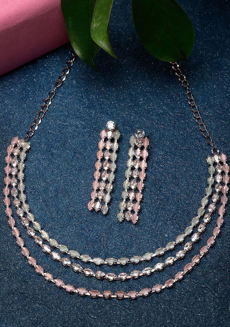Rose Gold Stone Studded Gold Plated Necklace Set