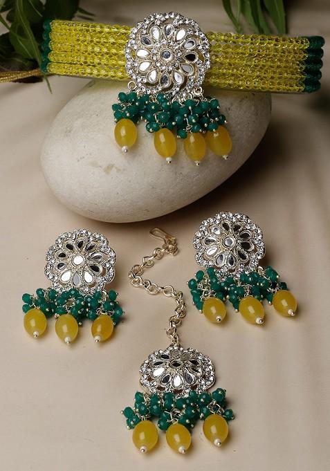 Gold Beaded Gold Plated Necklace Set