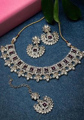 Gold Stone Studded Gold Plated Necklace Set