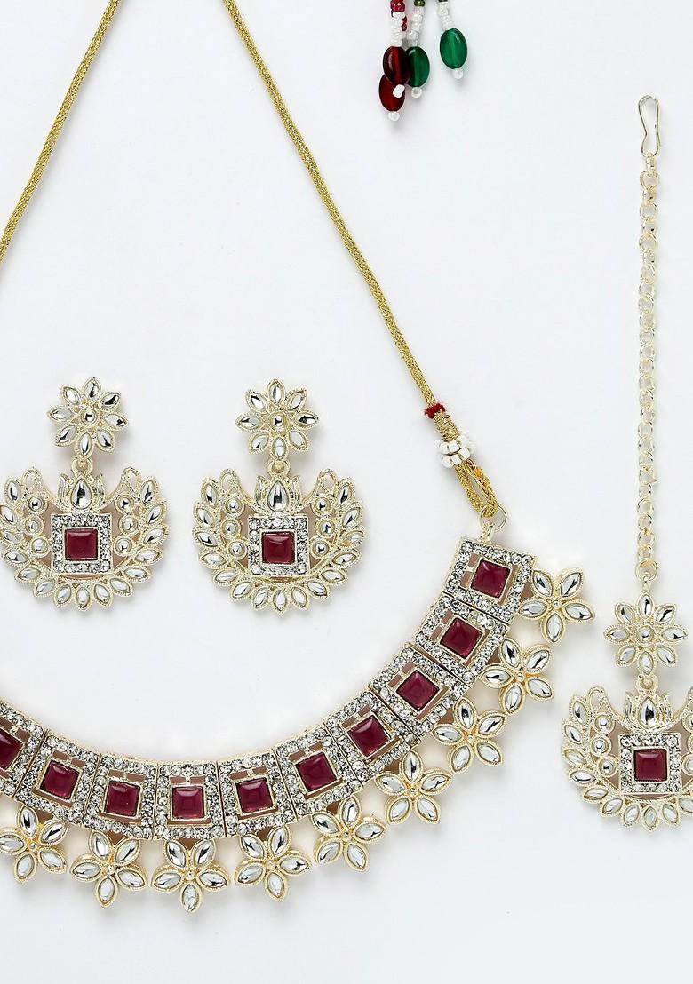 Gold Stone Studded Gold Plated Necklace Set