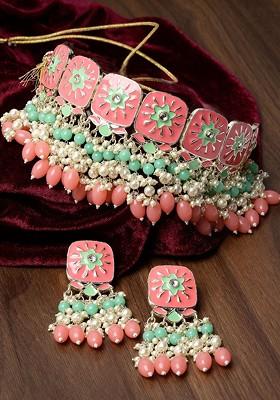 Gold Beaded Gold Plated Necklace Set