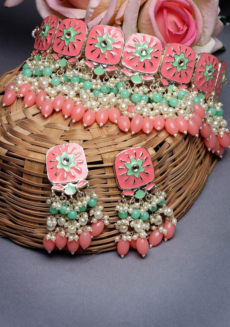 Gold Beaded Gold Plated Necklace Set