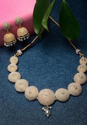 Gold Stone Studded Gold Plated Necklace Set