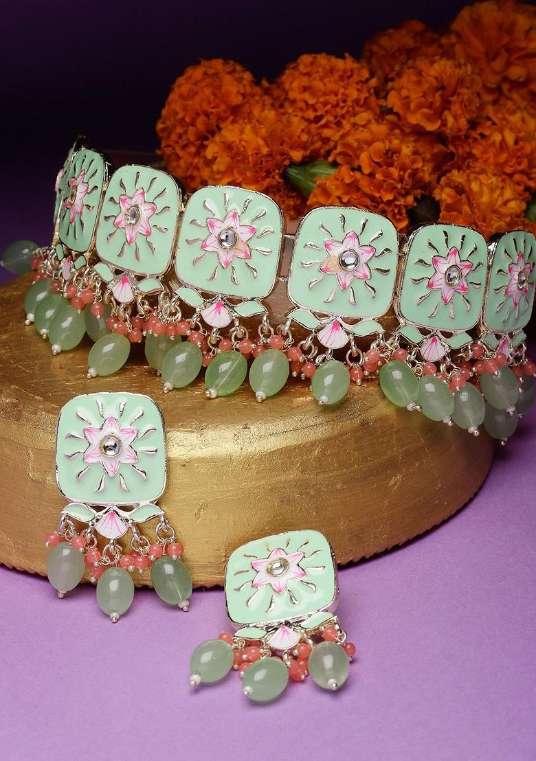 Gold Beaded Gold Plated Necklace Set