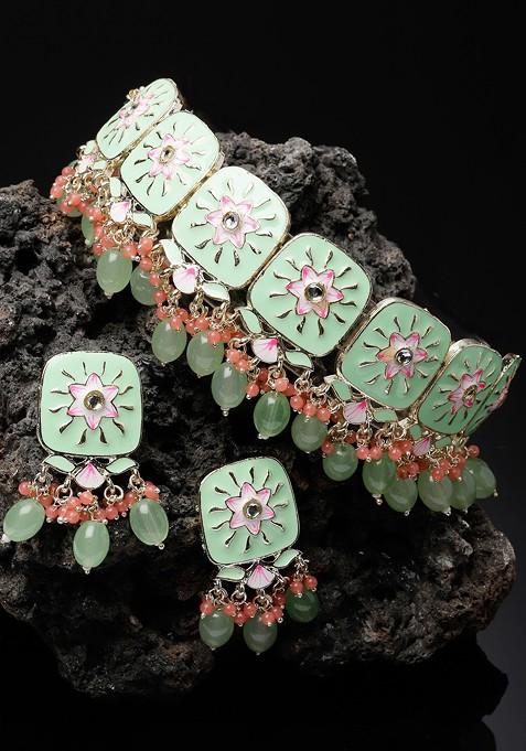 Gold Beaded Gold Plated Necklace Set