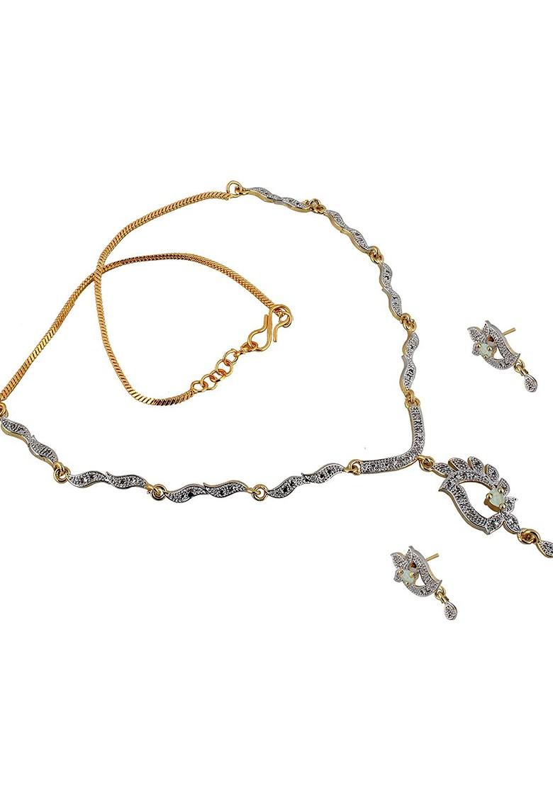 Green American Diamond Gold Plated Necklace Set