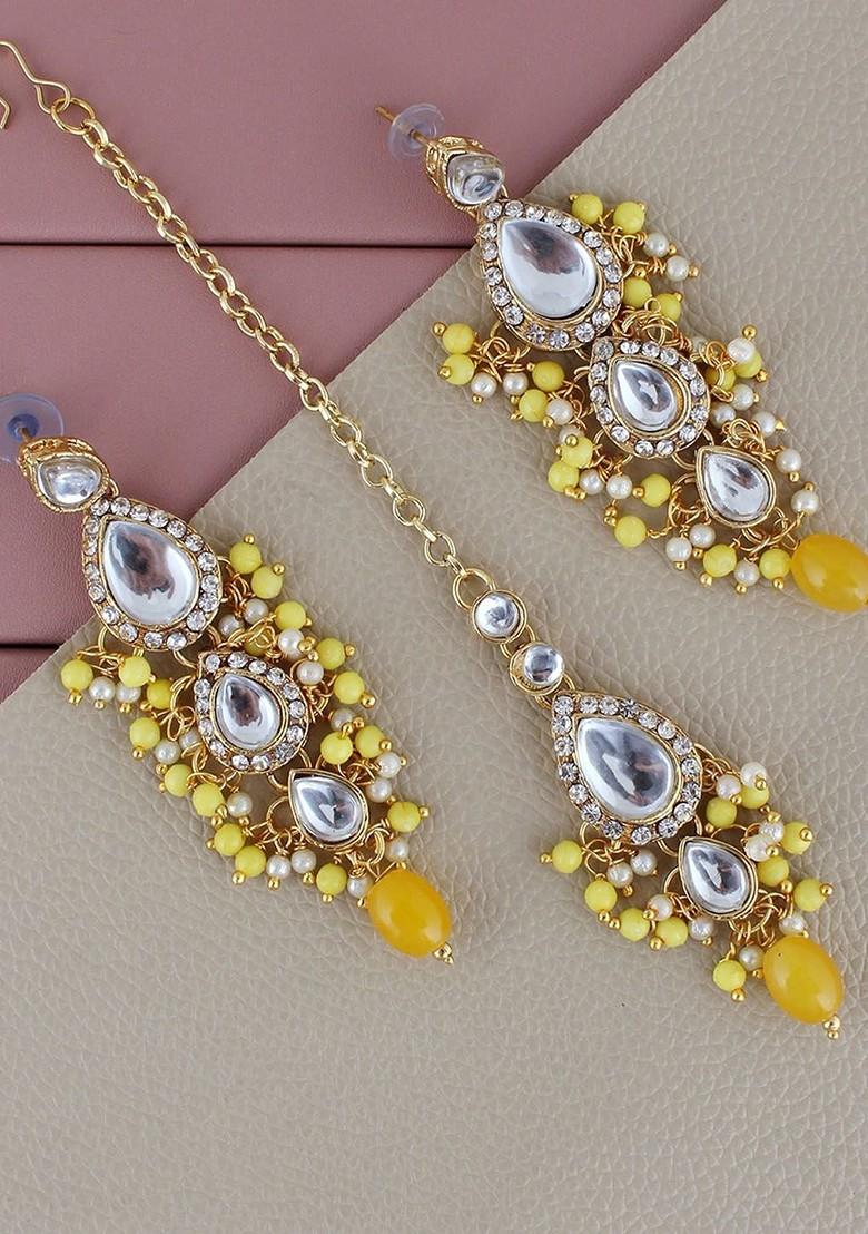 Yellow Kundan Gold Plated Necklace Set