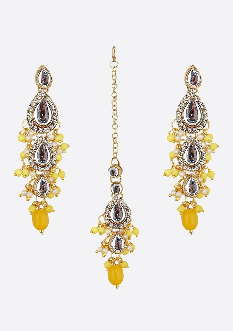 Yellow Kundan Gold Plated Necklace Set