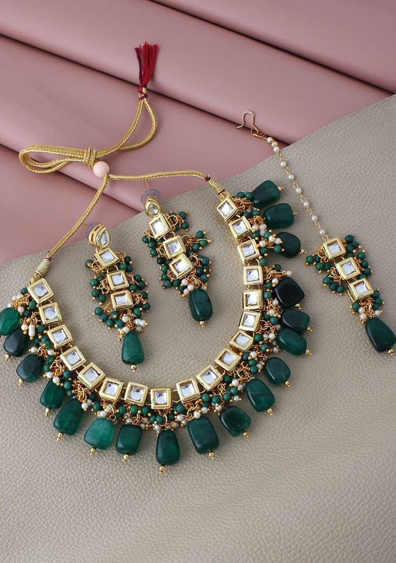 Green Kundan Gold Plated Necklace Set