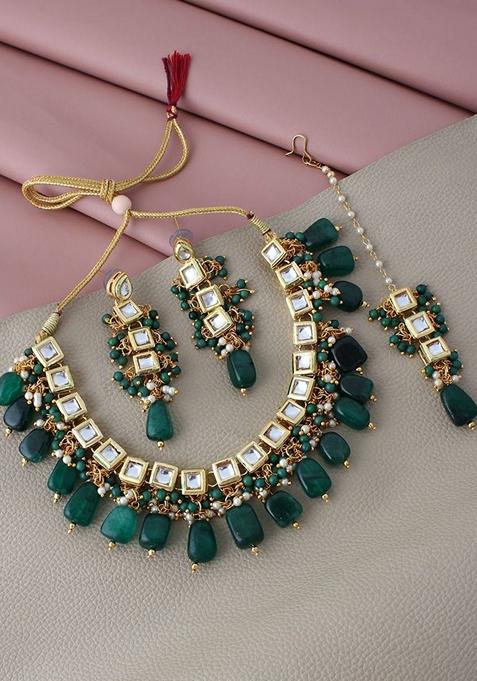 Green Kundan Gold Plated Necklace Set