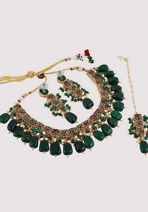 Green Kundan Gold Plated Necklace Set