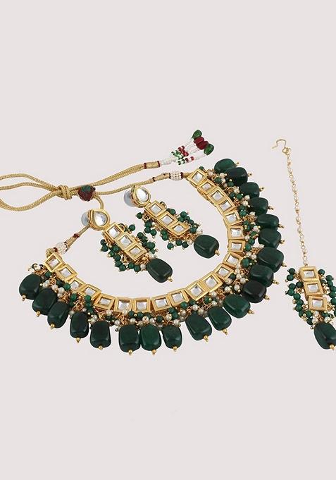 Green Kundan Gold Plated Necklace Set