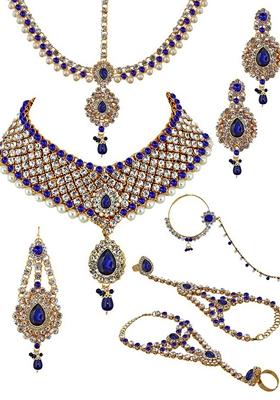 Blue Studded Gold Plated Necklace Set