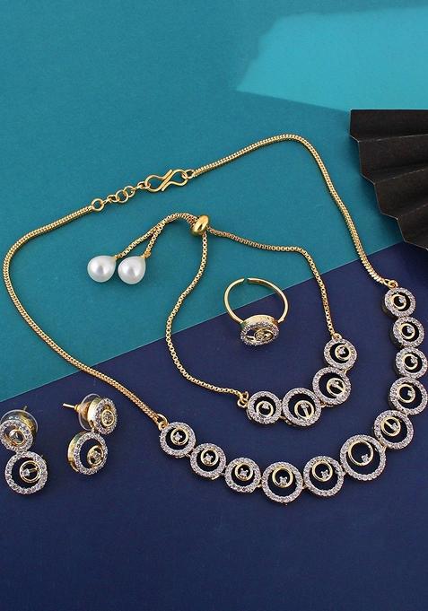 White American Diamond Gold Plated Necklace Set